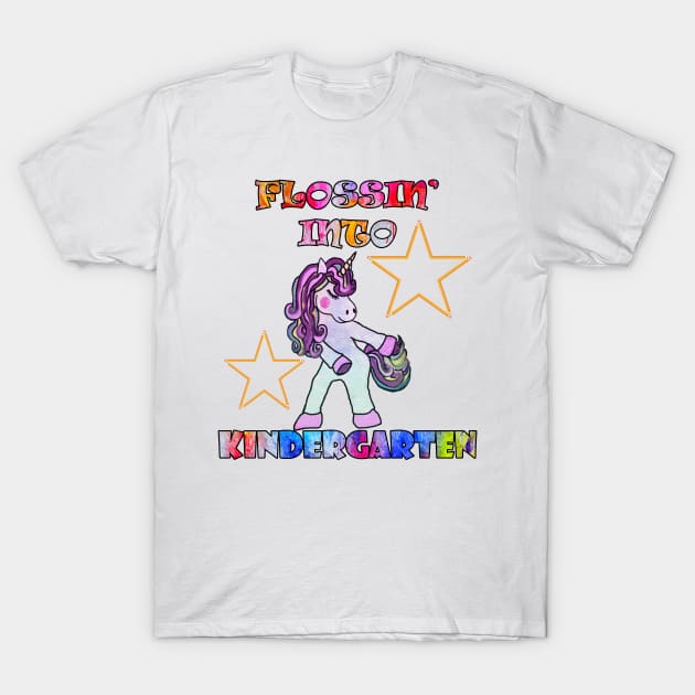 Kindergarten Girl Unicorn Flossin Cute Back to School Gifts T-Shirt by tamdevo1